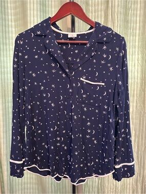 Soma Navy Moon & Star Button-Up Pajama Top